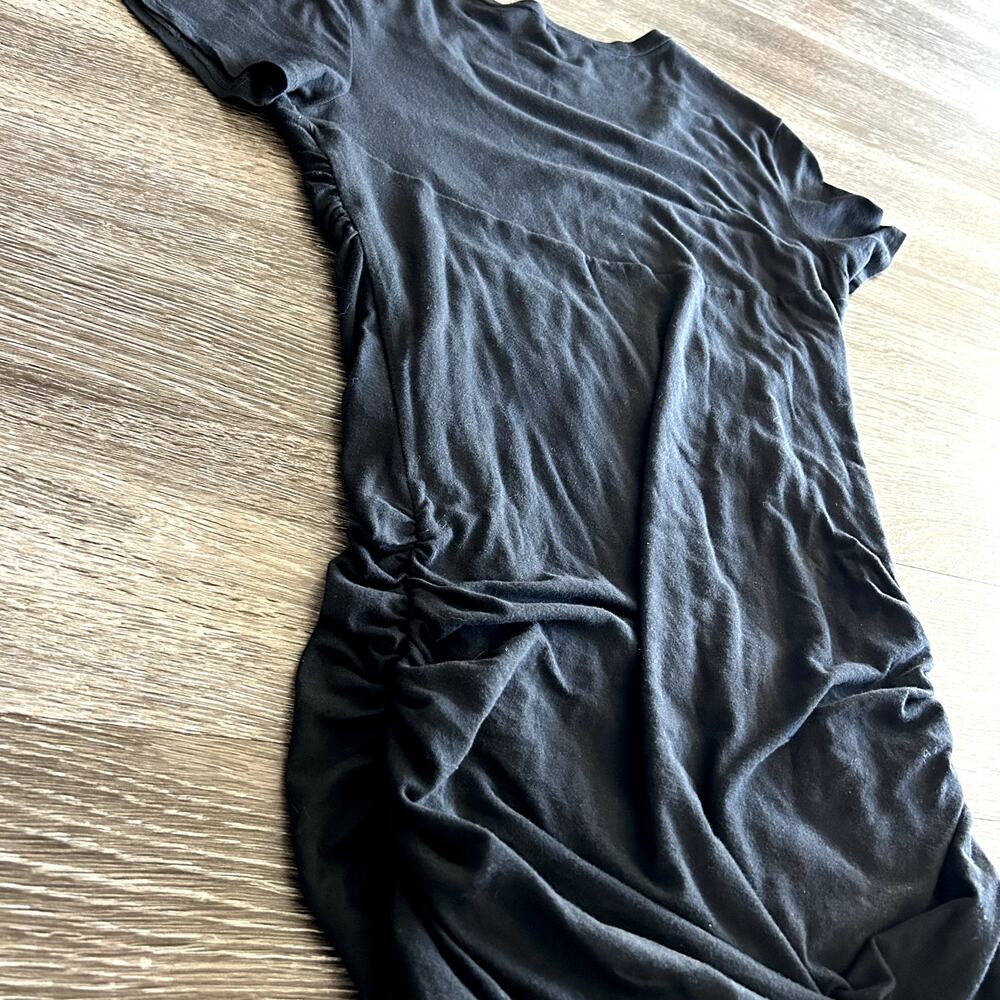 James Perse Black Ruched T-Shirt Midi Dress Women’s Size Large 3 Cotton Stretch - Picture 14 of 16